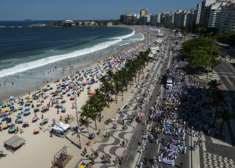 Faithful from different religions participate in the Defense of Religious Freedom march at Copacabana Beach in Rio de Janeiro, Brazil, Sept. 17, 2023. (AP Photo/Bruna Prado)