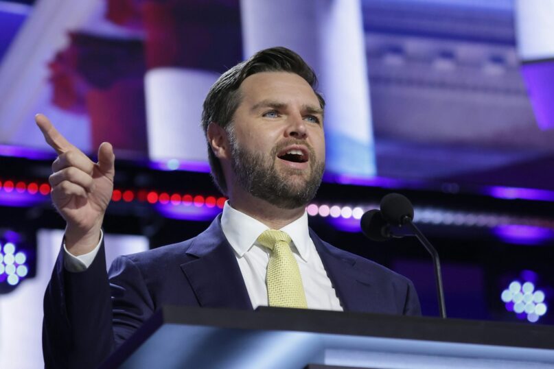 JD Vance speaks at the GOP’s national convention on July 16, 2024, in Milwaukee. lex Wong/Getty Images