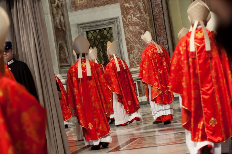 Cardinals enter the Pro Eligendo Pontiface Mass prior to the Conclave, March 12, 2013, at the Vatican. (RNS photo/ Andrea Sabbadini)