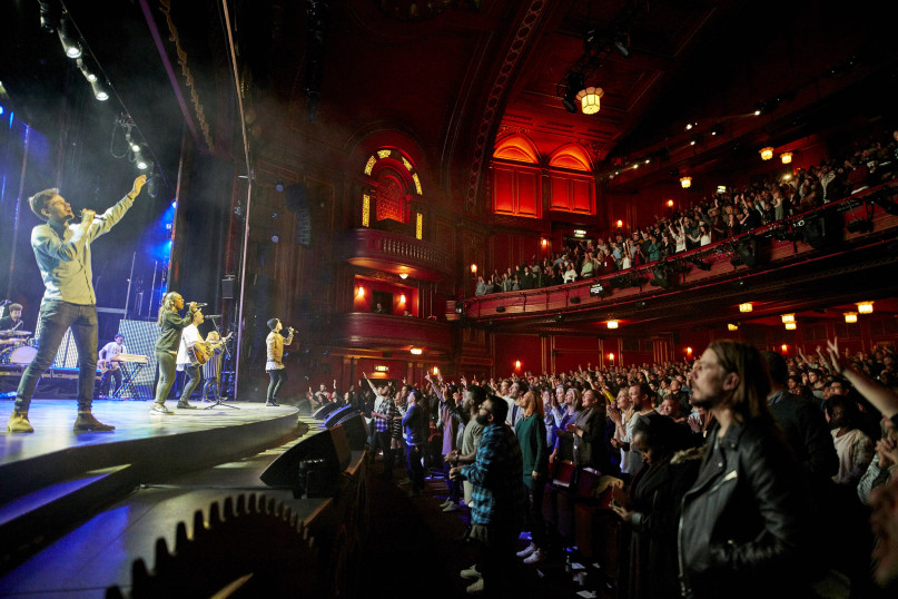 Hillsong Church London holds four services, attended by 8,000 people, every Sunday at the Dominion Theatre. Photo courtesy of Hillsong Church London