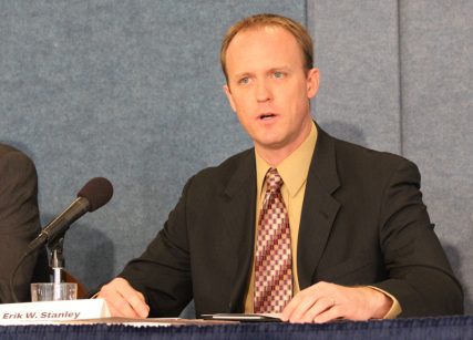 Erik Stanley, a lawyer for Alliance Defending Freedom, about the need for legislative fixes for Internal Revenue Service policy at the National Press Club on Jan. 29, 2015. Religion News Service photo by Adelle M. Banks