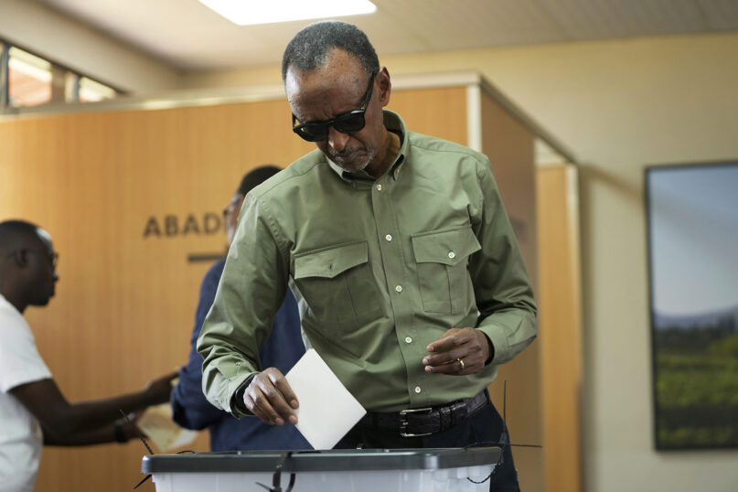 Rwanda's President Paul Kagame casts his vote in the 2024 presidential election, July 15, 2024, in Kigali. Kagame has held power since 1994. (AP Photo/Brian Inganga)