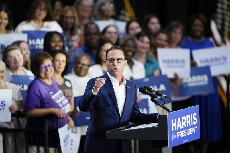 Pennsylvania Gov. Josh Shapiro speaks during a campaign event for Democratic presidential candidate Vice President Kamala Harris in Ambler, Pa., July 29, 2024. (AP Photo/Matt Rourke)