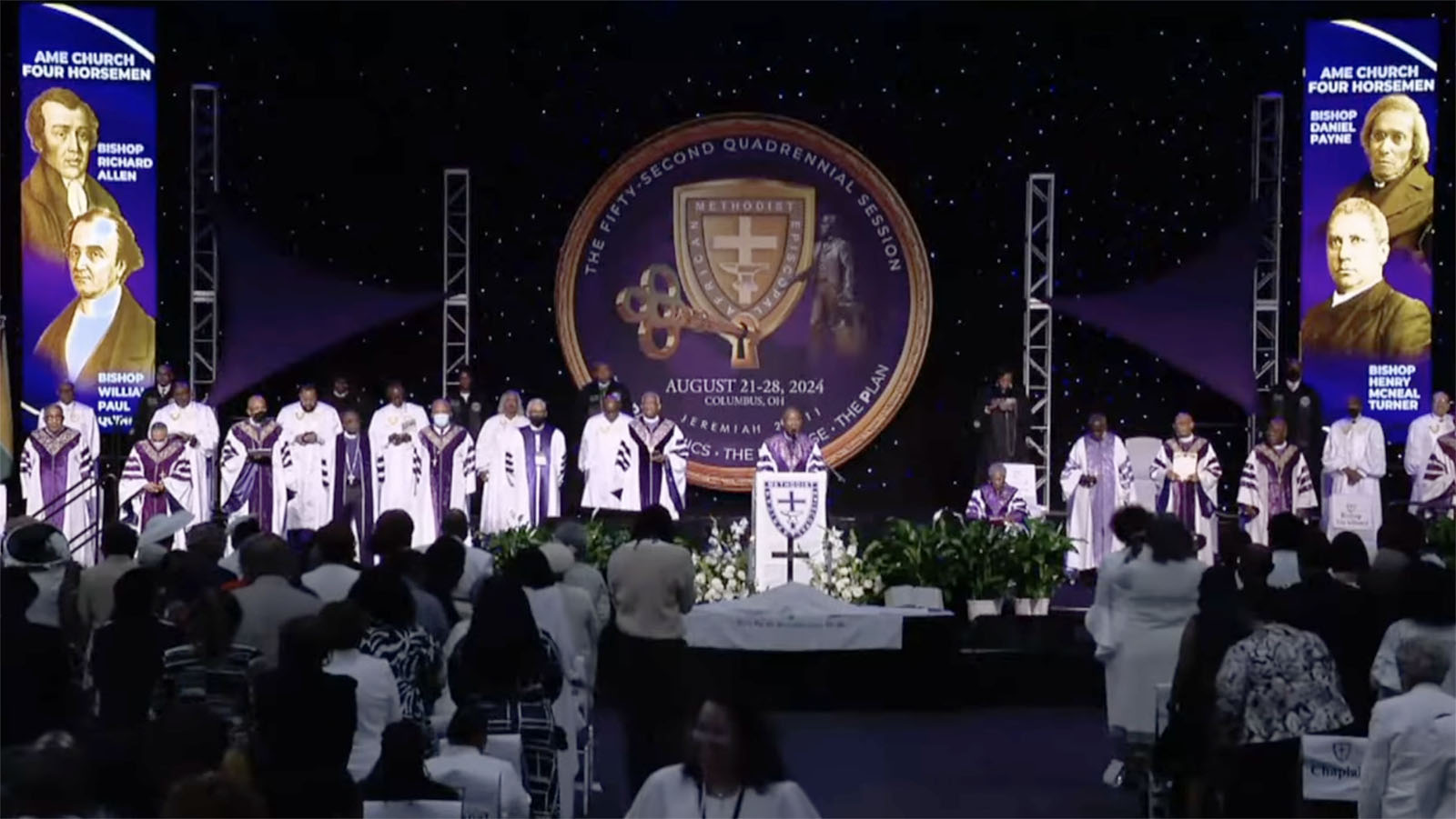 Service during the African Methodist Episcopal Church quadrennial General Conference on Sunday, Aug. 25, 2024, in Columbus, Ohio. (Video screen grab)