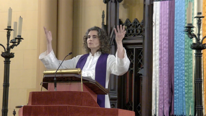 The Rev. Ana Levy-Lyons delivers a sermon at First Unitarian Congregational Society in Brooklyn, New York, May 26, 2024. (Video screen grab)