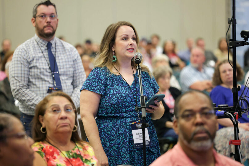 Hannah Coe, senior pastor of Calvary Baptist in Waco, Texas, speaks during the Baptist General Convention of Texas annual meeting, July 18, 2023, in McAllen, Texas. Photo © 2023 Texas Baptists
