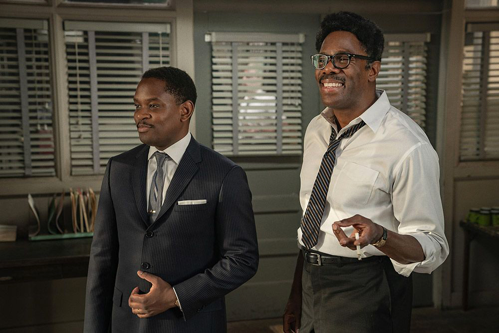 Aml Ameen as Martin Luther King Jr., left, and Colman Domingo as Bayard Rustin in the new biopic "Rustin." (Photo by David Lee/Netflix © 2022)