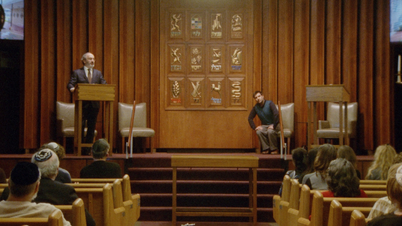 Robert Smigel as Rabbi Bruce, left, and Jason Schwartzman as Ben Gottlieb in "Between the Temples." (Image by Sean Price Williams. Courtesy of Sony Pictures Classics)