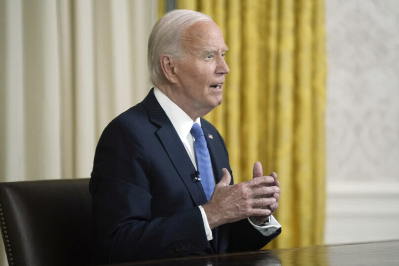 President Joe Biden addresses the nation from the Oval Office of the White House in Washington, July 24, 2024, on his decision not to seek reelection. (AP Photo/Susan Walsh)