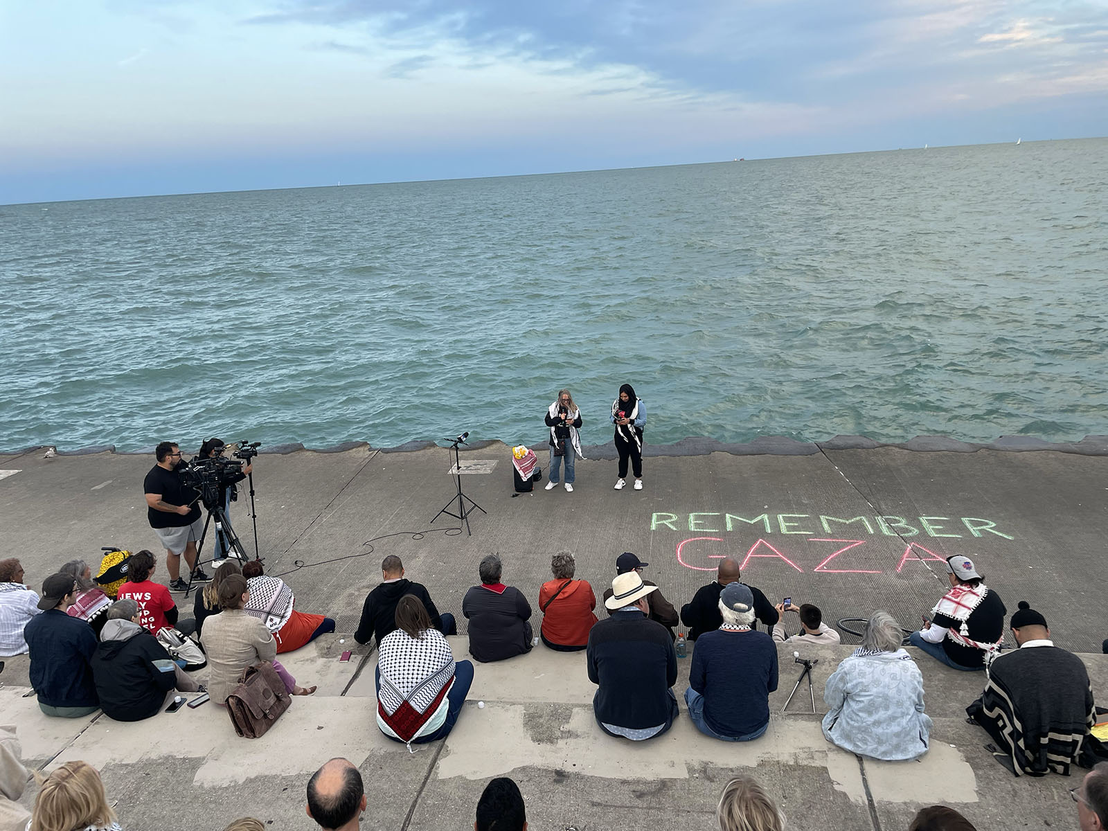 People attend a vigil to remember those killed in Gaza, at Montrose Harbor, Tuesday, Aug. 20, 2024, in Chicago. (RNS photo/Reina Coulibaly)