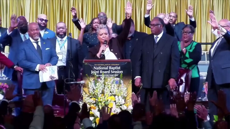 The Rev. Gina Stewart addresses the National Baptist Joint Board Session on Jan. 23, 2024, in Memphis, Tenn. (Video screen grab)