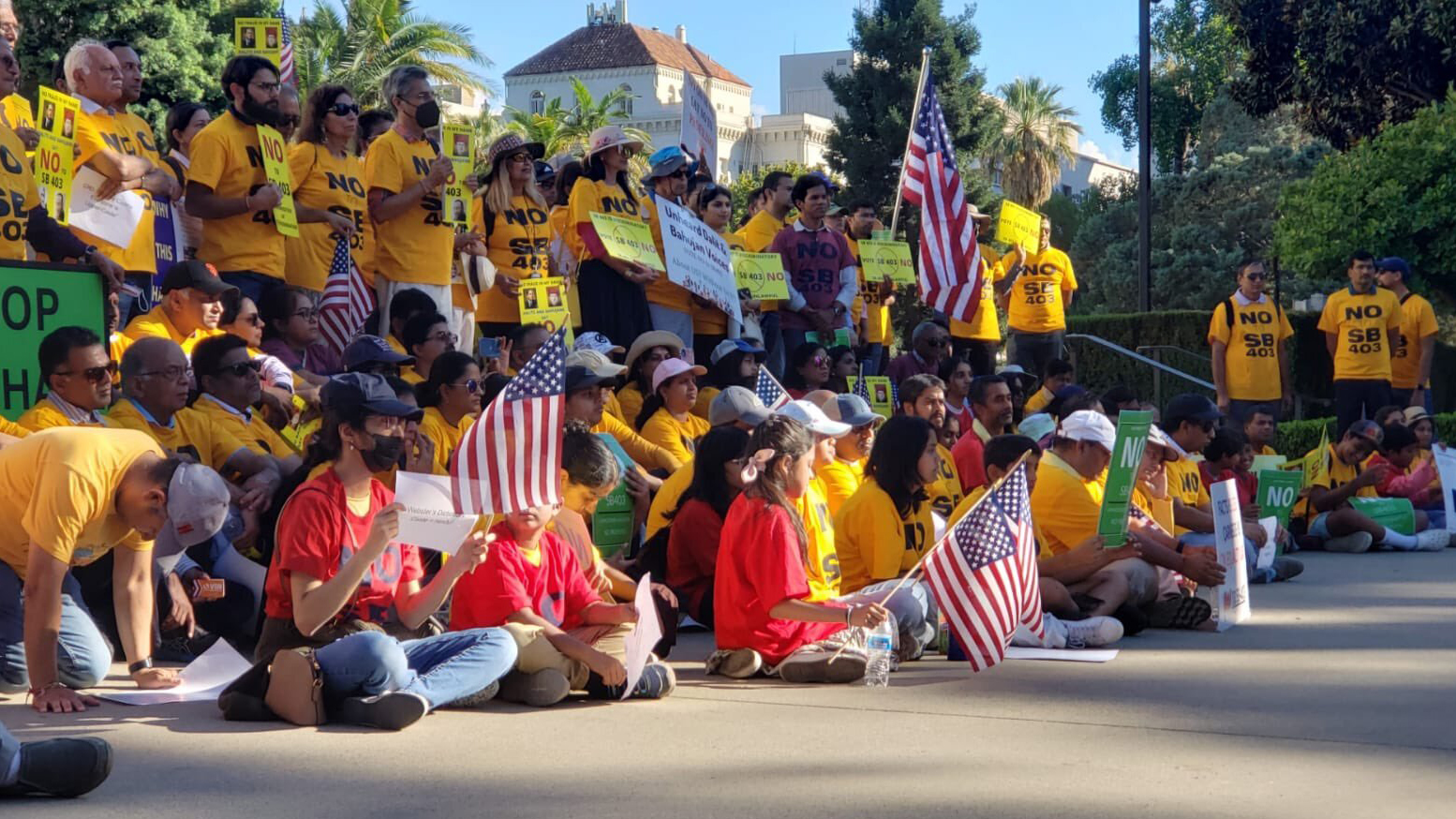 People demonstrate against Senate Bill 403 during a rally at the California state capitol building in Sacramento, Sept. 9, 2023. Photo courtesy CoHNA