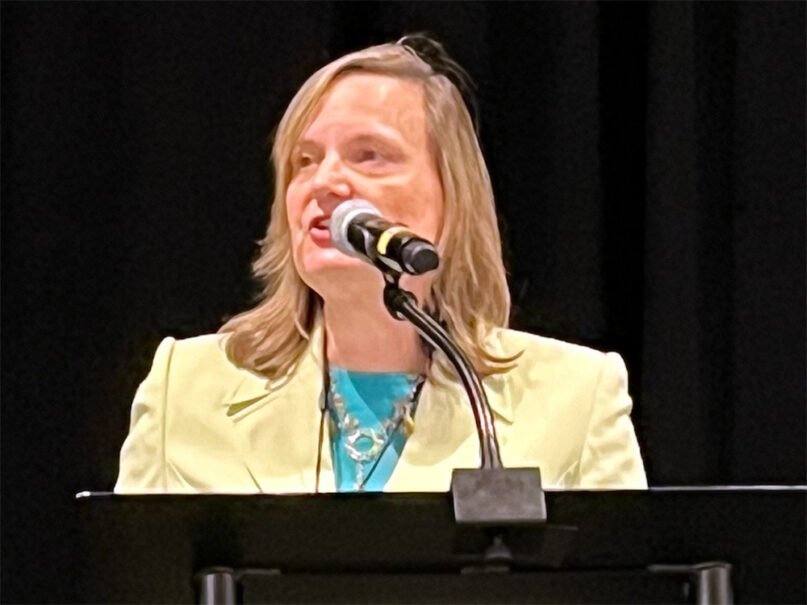 Jana Riess speaks at the Mormon History Association on June 14, 2024, in Cleveland. (Courtesy photo)