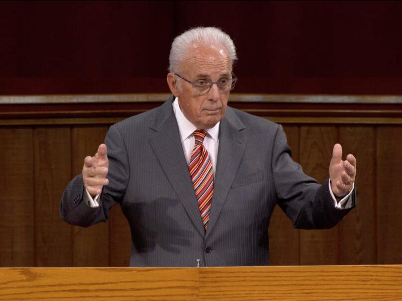 Pastor John MacArthur speaks at Grace Community Church on Sept. 6, 2020, in Sun Valley, California. Video screen grab via Vimeo/Grace Community Church