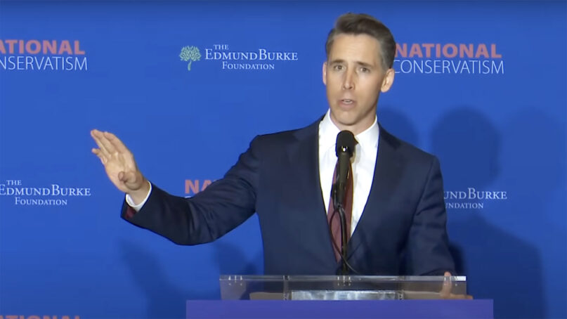 U.S. Sen. Josh Hawley, R-Mo., speaks at the National Conservatism Conference in Washington, D.C., Monday, July 8, 2024. (Video screen grab)