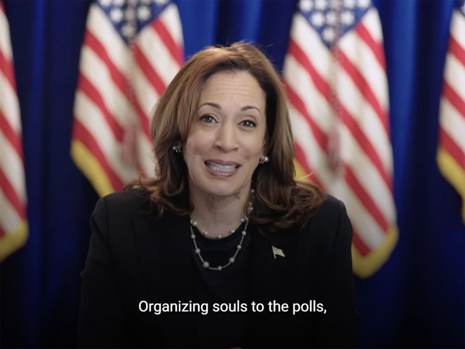 Vice President Kamala Harris gives a video address to the AME General Conference. (Video screen grab)