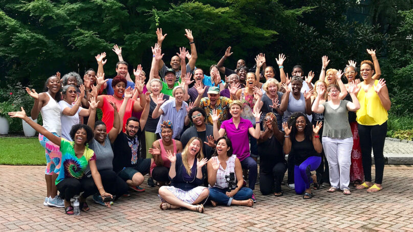 Laughter yoga participants pose together in Atlanta. (Photo courtesy of Celeste Greene)