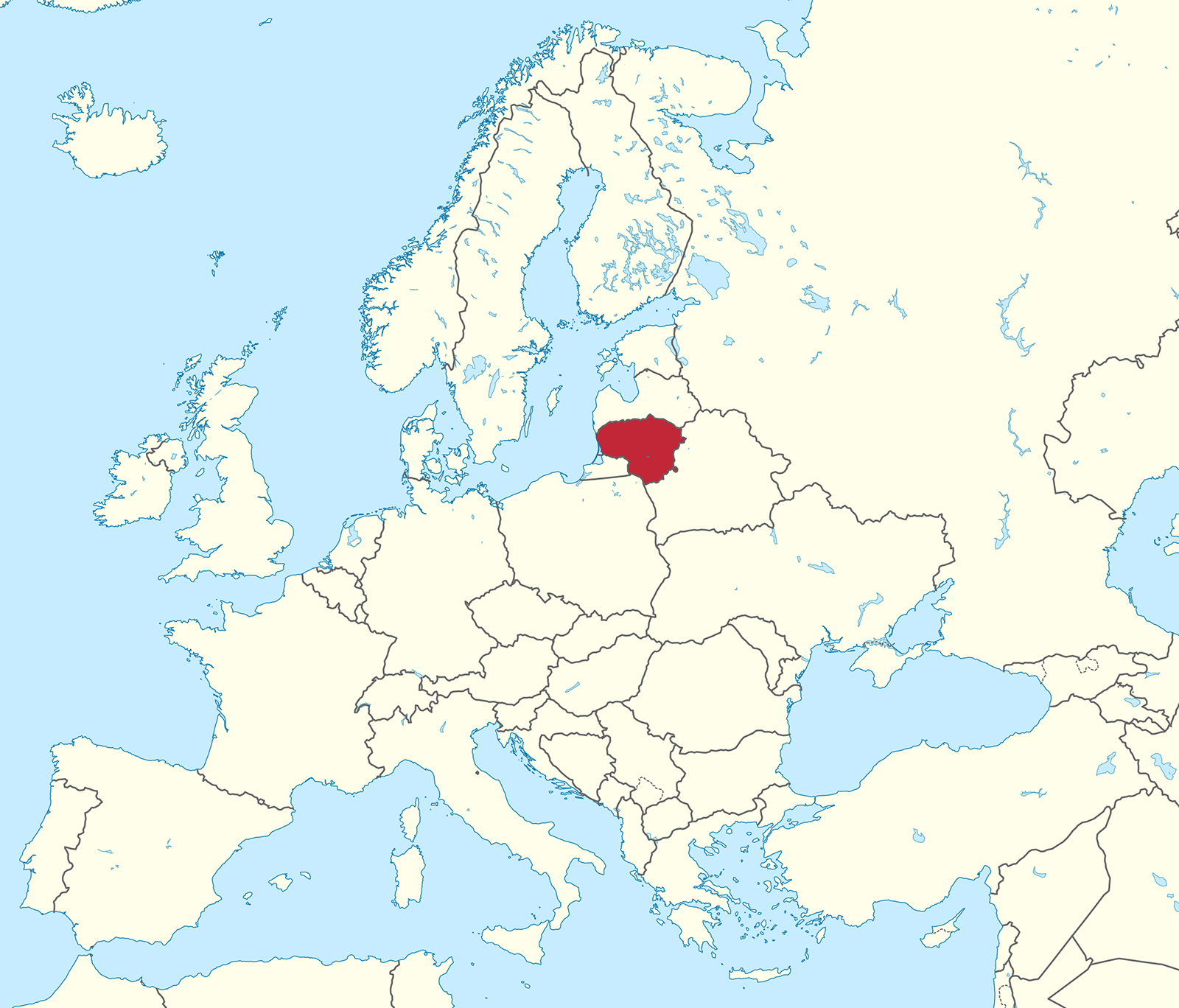 Lithuania, red, in the Baltic region of Europe. (Image courtesy Wikipedia/Creative Commons)