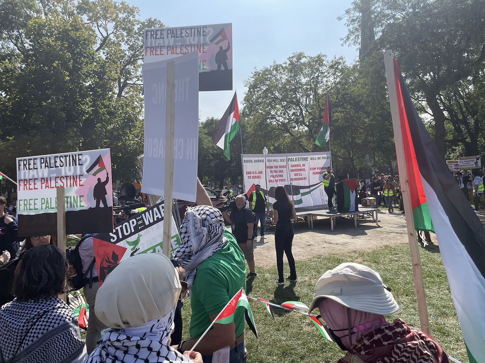 Protesters rally at a pro-Palestinian demonstration in Union Park during the Democratic National Convention, Wednesday, Aug. 21, 2024, in Chicago. (RNS photo/Reina Coulibaly)