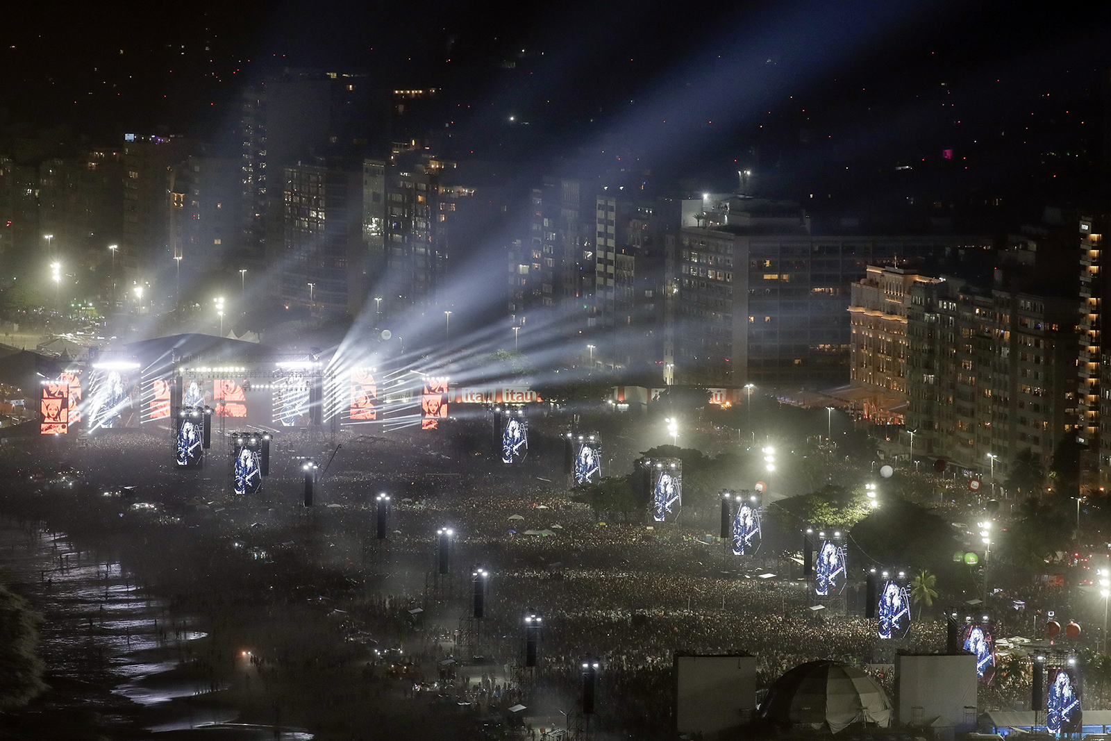 Madonna performs in the final show of her The Celebration Tour, on Copacabana Beach in Rio de Janeiro, Brazil, Saturday, May 4, 2024. (AP Photo/Bruna Prado)