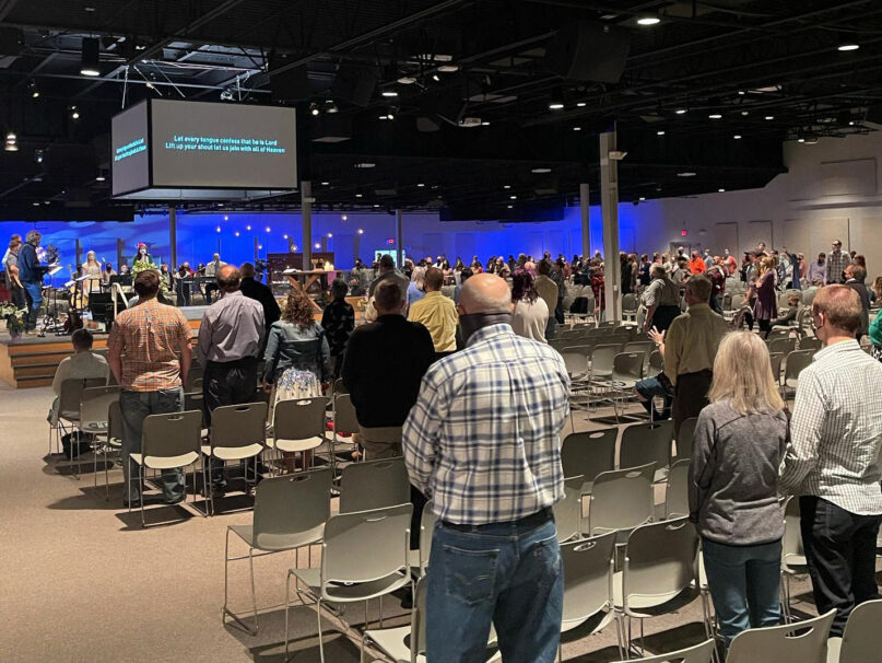 Worship at Mars Hill Bible Church in Grandville, Michigan, in April 2021. Photo via Facebook/Mars Hill