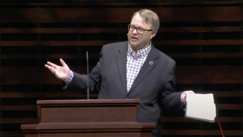 Matt Queen preaches at Southwestern Baptist Theological Seminary in March 2023. (Video screen grab)