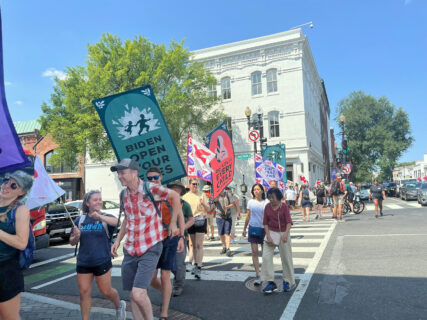 Anti-war protesters march through Washington, D.C., Sunday, July 28, 2024. (RNS photo/Aleja Hertzler-McCain)