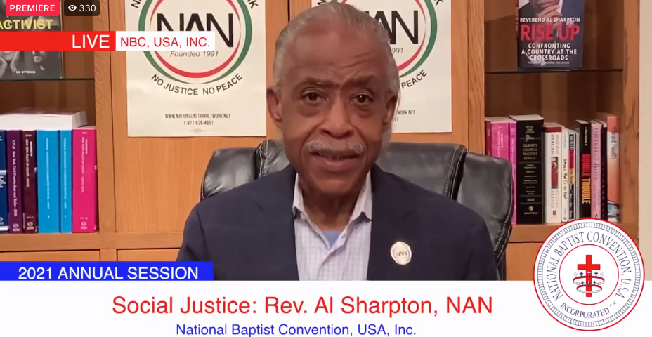 The Rev. Al Sharpton addresses the annual session of the National Baptist Convention, USA. Video screengrab