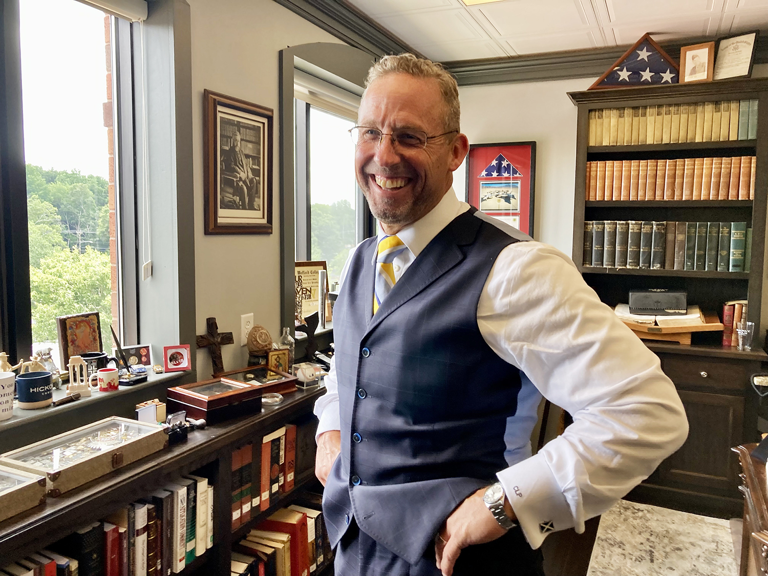 Pastor Clint Pressley stands for a portrait in his office at Hickory Grove Baptist Church in Charlotte, North Carolina, on July 21, 2024. RNS photos by Yonat Shimron