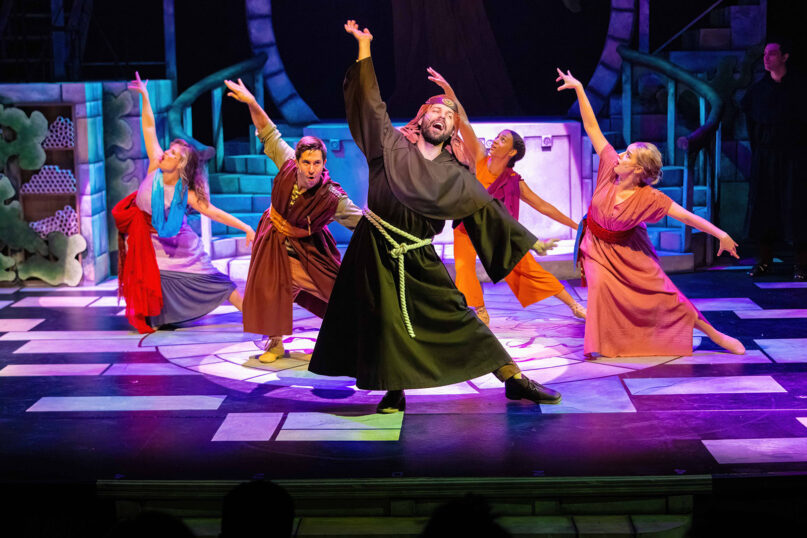 A scene from the “Pelagius” musical at Legacy Theatre in Atlanta. (Photo by Steve Thrasher)