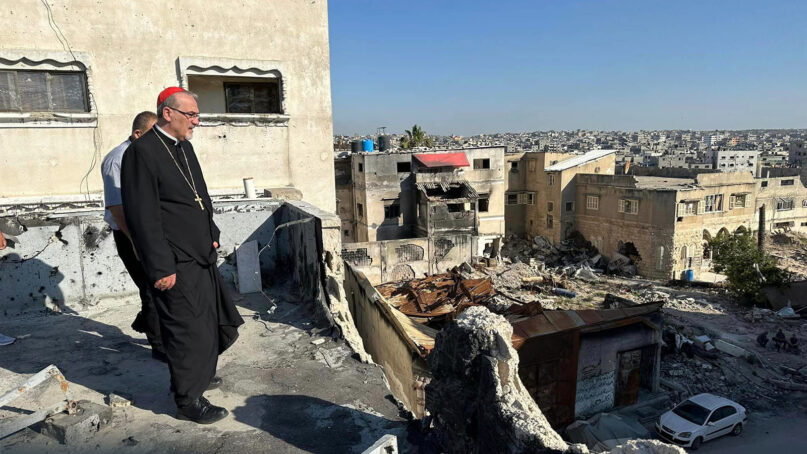 Cardinal Pierbattista Pizzaballa visits Gaza City on May 16, 2024.  (Photo by Issa Anton/Latin Patriarchate of Jerusalem)