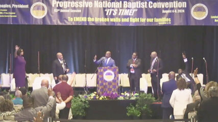 Senator Raphael Warnock speaks at the Progressive National Baptist Convention annual meeting in New Orleans. (Video screen grab)