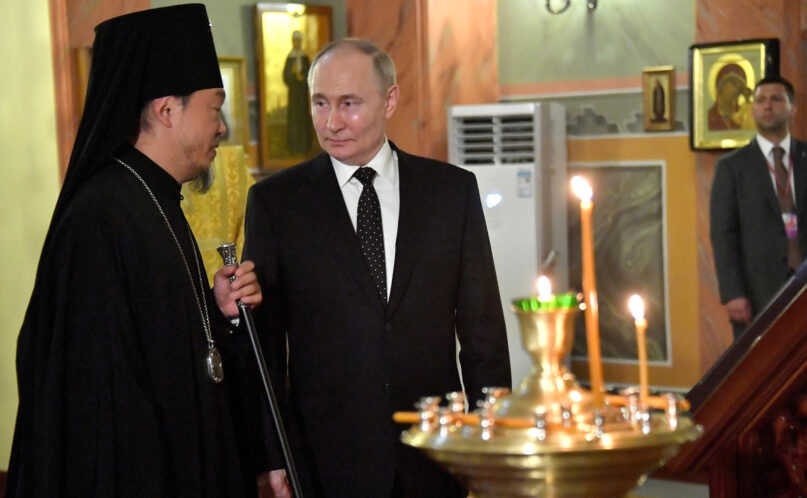 Russian President Vladimir Putin visits the Church of the Life-Giving Trinity in Pyongyang, North Korea, Wednesday, June 19, 2024. (Photo by Vladimir Velengurin/Sputnik/Kremlin Pool Photo)