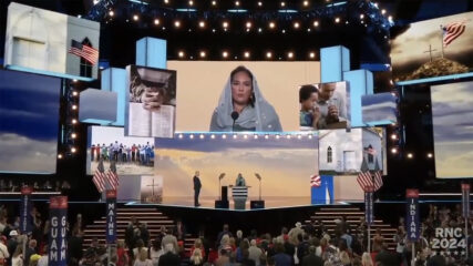 Harmeet Kaur Dhillon offers a Sikh prayer at the Republican National Convention, Monday, July 15, 2024, in Milwaukee, Wis. (Video screen grab)