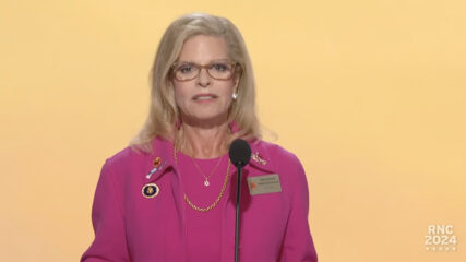 Leora Levy, of Connecticut, prays at the Republican National Convention, Monday, July 15, 2024, in Milwaukee, Wis. (Video screen grab)