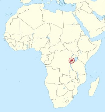 Rwanda, circled in red, in central Africa. (Map courtesy Wikipedia/Creative Commons)