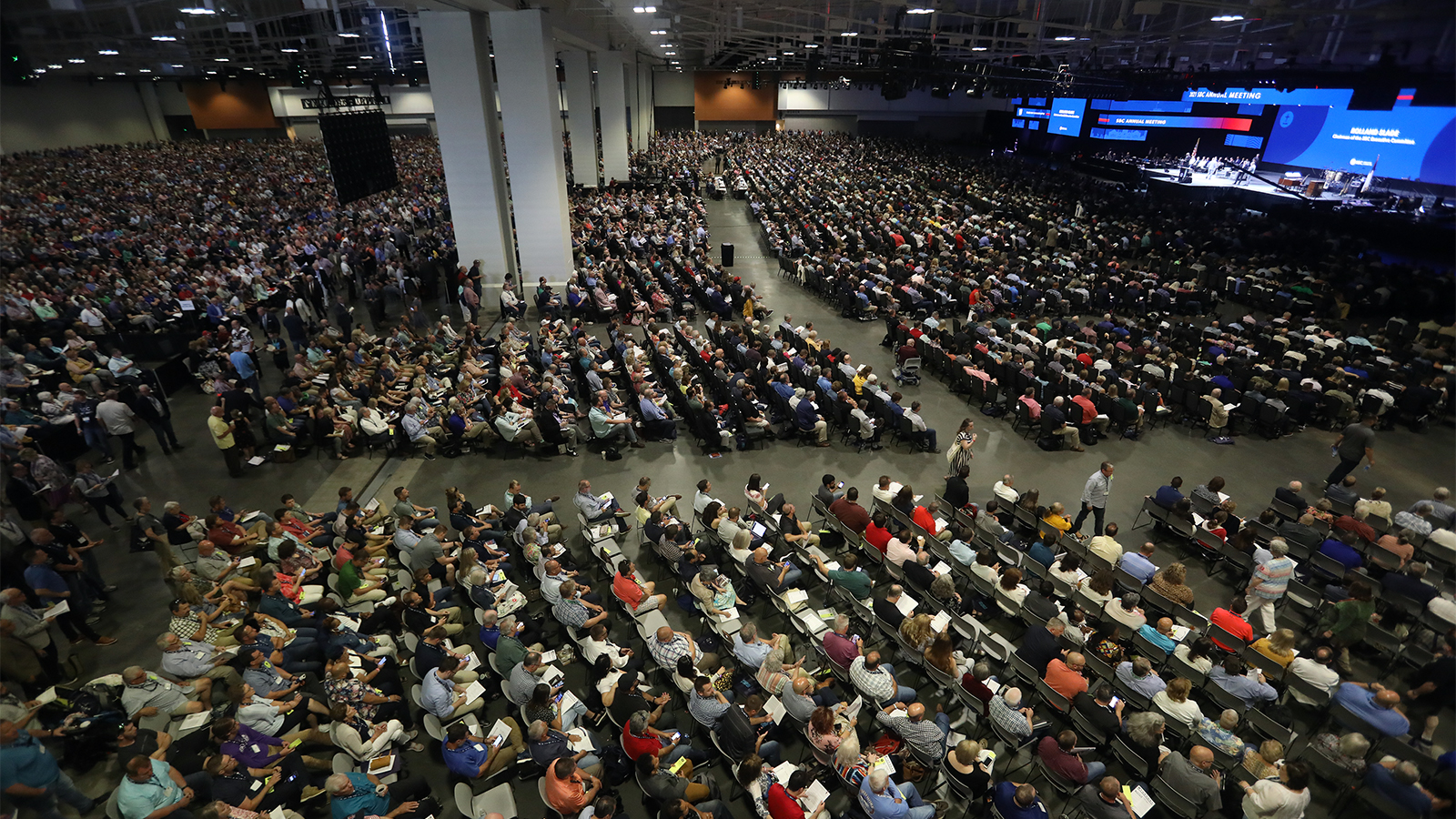 More than 14,000 messengers registered and gathered for the Southern Baptist Convention annual meeting, which opened June 15, 2021, at the Music City Center in Nashville, Tennessee. RNS photo by Kit Doyle