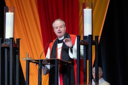 Presiding Bishop-elect Sean Rowe delivers a sermon at the closing Eucharist service of the Episcopal Church General Convention on Friday, June 28, 2024, in Louisville, Kentucky. (Photo by Randall Gornowich)