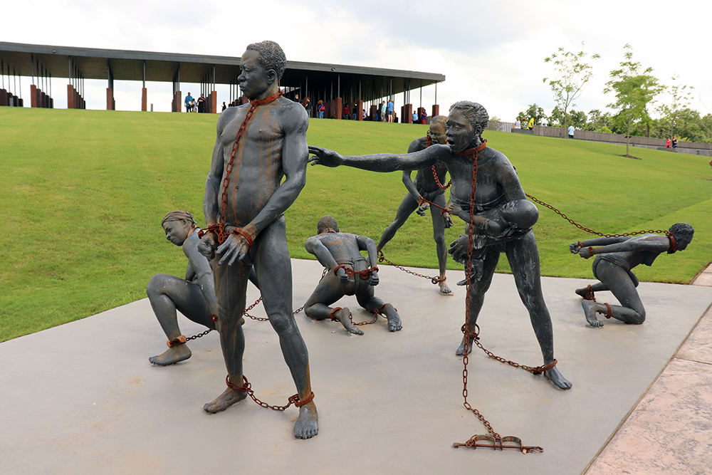 An art installation of slaves at the National Memorial for Peace and Justice by artist Kwame Akoto-Bamfo in Montgomery, Al. RNS photo by Adelle M. Banks