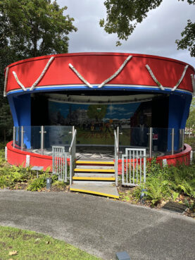 The bandstand, in the shape of a drum, at Strawberry Field in Liverpool, England. (Photo by Catherine Pepinster)