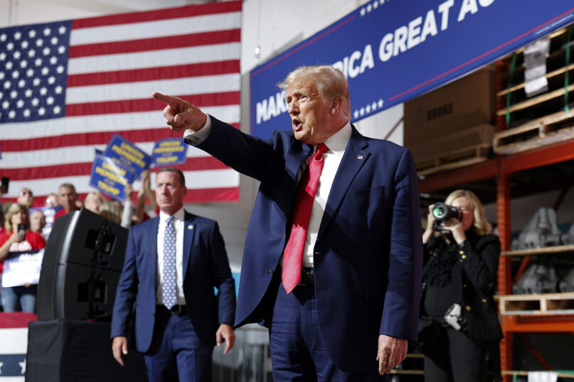 Former President Donald Trump speaks in Clinton Township, Mich., Wednesday, Sept. 27, 2023. (AP Photo/Mike Mulholland)