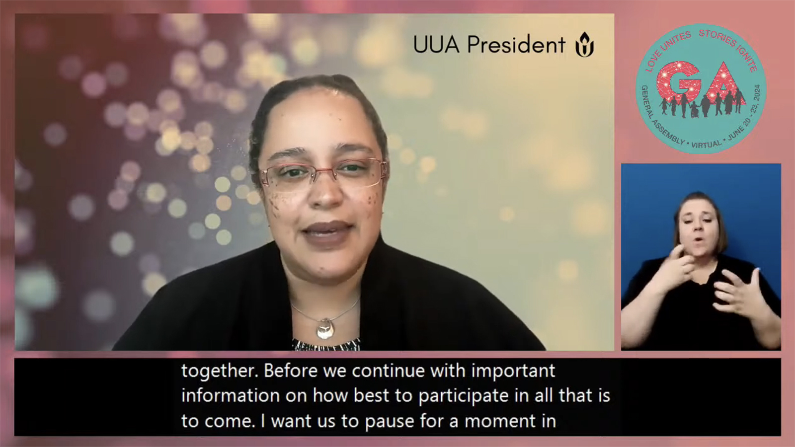 The Rev. Sofía Betancourt, president of the Unitarian Universalist Association, addresses the virtual General Assembly in June 2024. (Video screen grab)