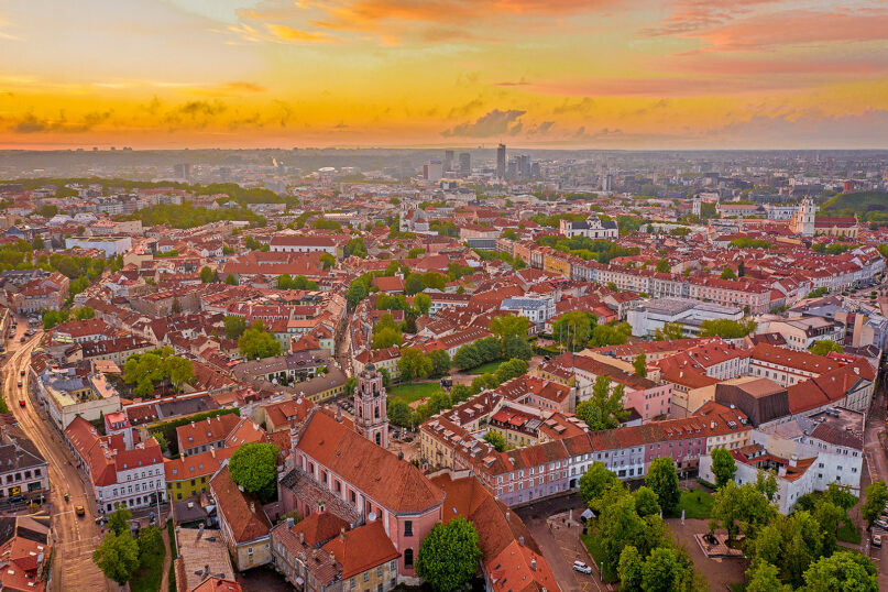 An aerial view of the Old Town of Vilnius, Lithuania. (Photo by Augustas Didzgalvis/Wikimedia/Creative Commons)