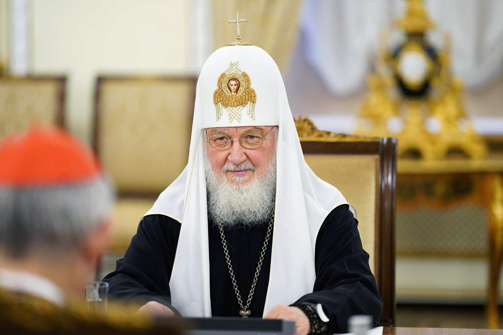 FILE - Patriarch Kirill, right, meets with Cardinal Matteo Zuppi at the Patriarchal Residence in Danilov Monastery, in Moscow, Russia, Thursday, June 29, 2023. (Photo by Moscow Patriarchate)